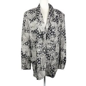 Vintage 90s JH Collectibles Black and Cream Floral Scarf Print Blazer Jacket 12